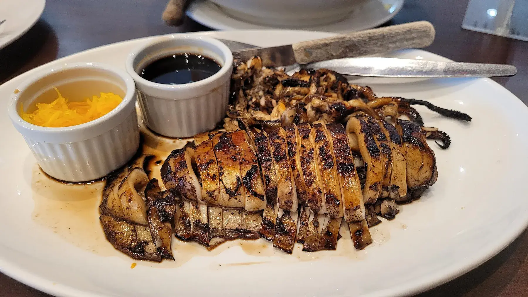 Grilled squid with dipping sauces